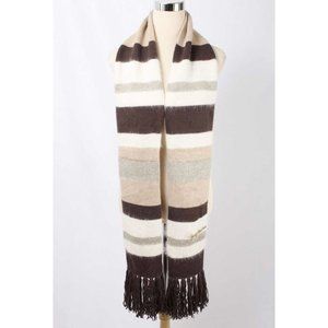 JUICY COUTURE Brown & Cream Stripe Wool/Angora Fringe 86” Scarf